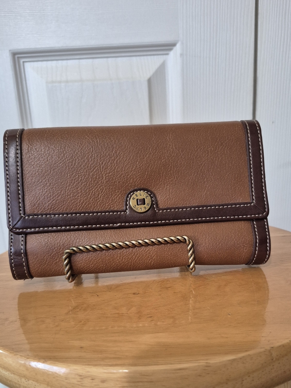 Relic brown faux leather trifold wallet clutch